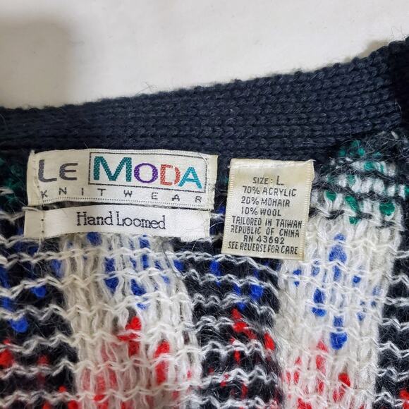 Vintage Le Moda Knitwear Hand Loomed Mohair Wool Blend Patterned Cardigan - Picture 6 of 10